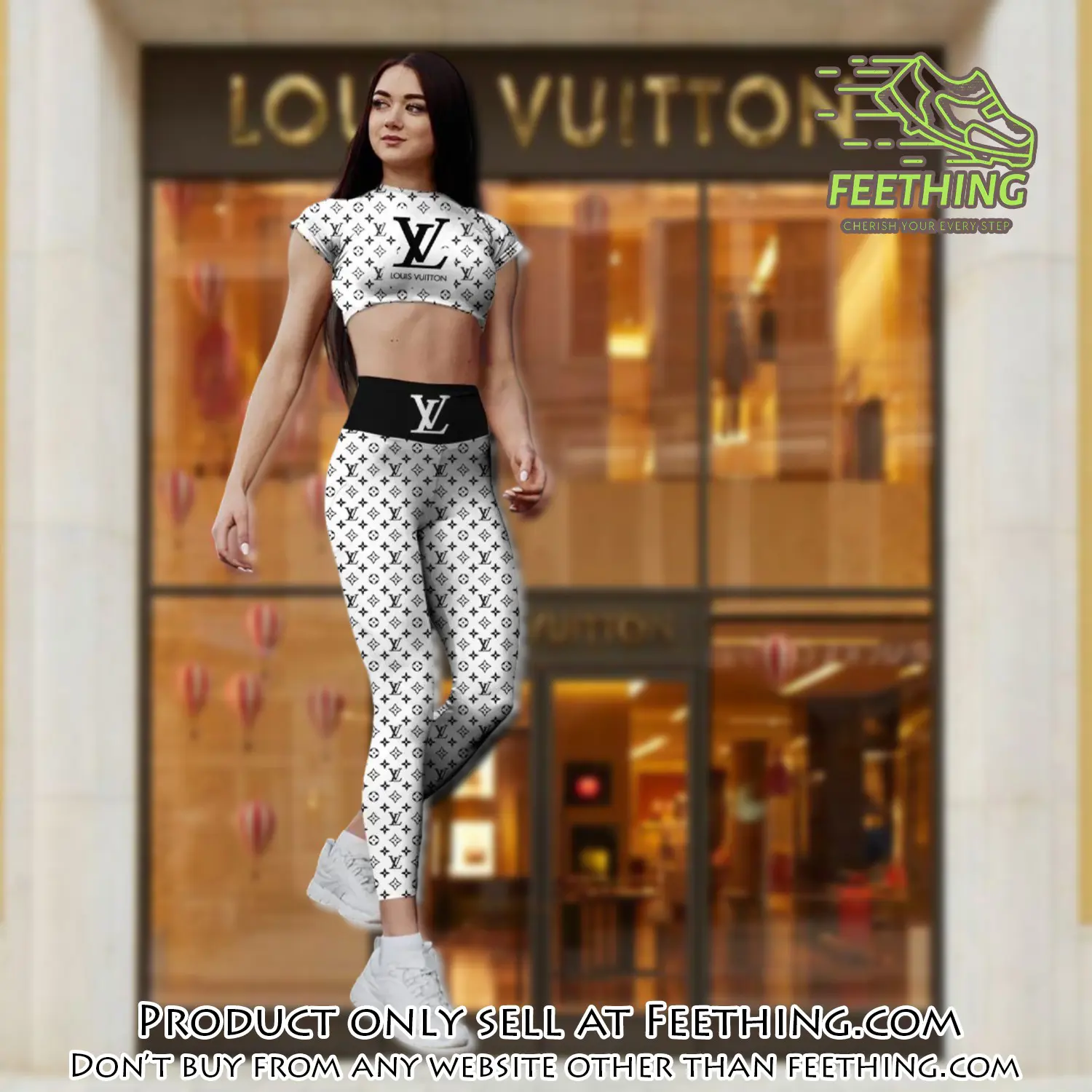 White louis vuitton sportwear combo luxury brand crop top tshirt and legging for women ctl1011 ft5319185
